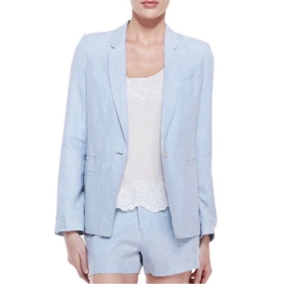 Joie Mehira Linen Blazer Ice Blue Size 4 - Picture 2 of 10